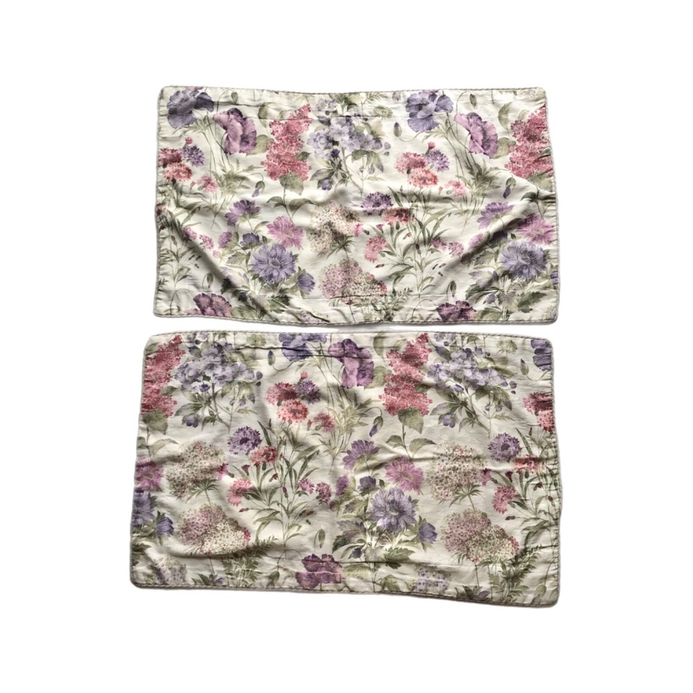 Vintage MARTEX Set of 2 Floral Pastel King Pillowcase Shams Rope‎ Trim
